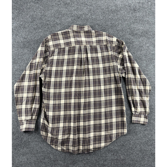 Nautica Shirt Mens Medium Brown Blue Plaid Button Down Long Sleeve Cotton Casual - Picture 2 of 14